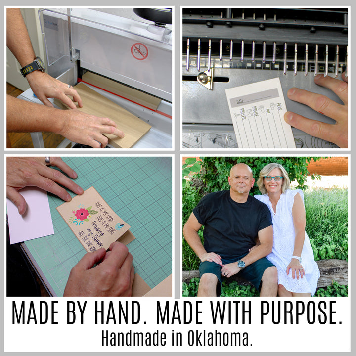 Handmade 4P Christian journals being printed, cut and wire bound by inAWE Handmade in Oklahoma.
