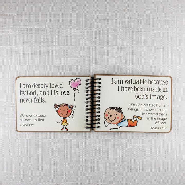 Bible affirmations for children teaching that they are loved by God and made in God's image.