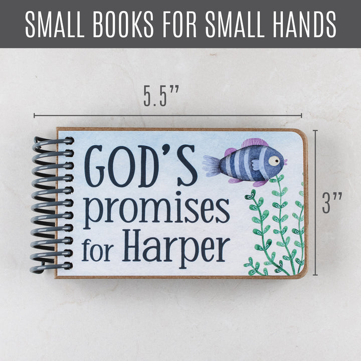 God's Promise Book in Under the Sea style with dimensions shown 5.5" wide by 3" tall.
