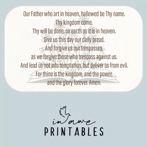 Our Father prayer printable for diy prayer box project.