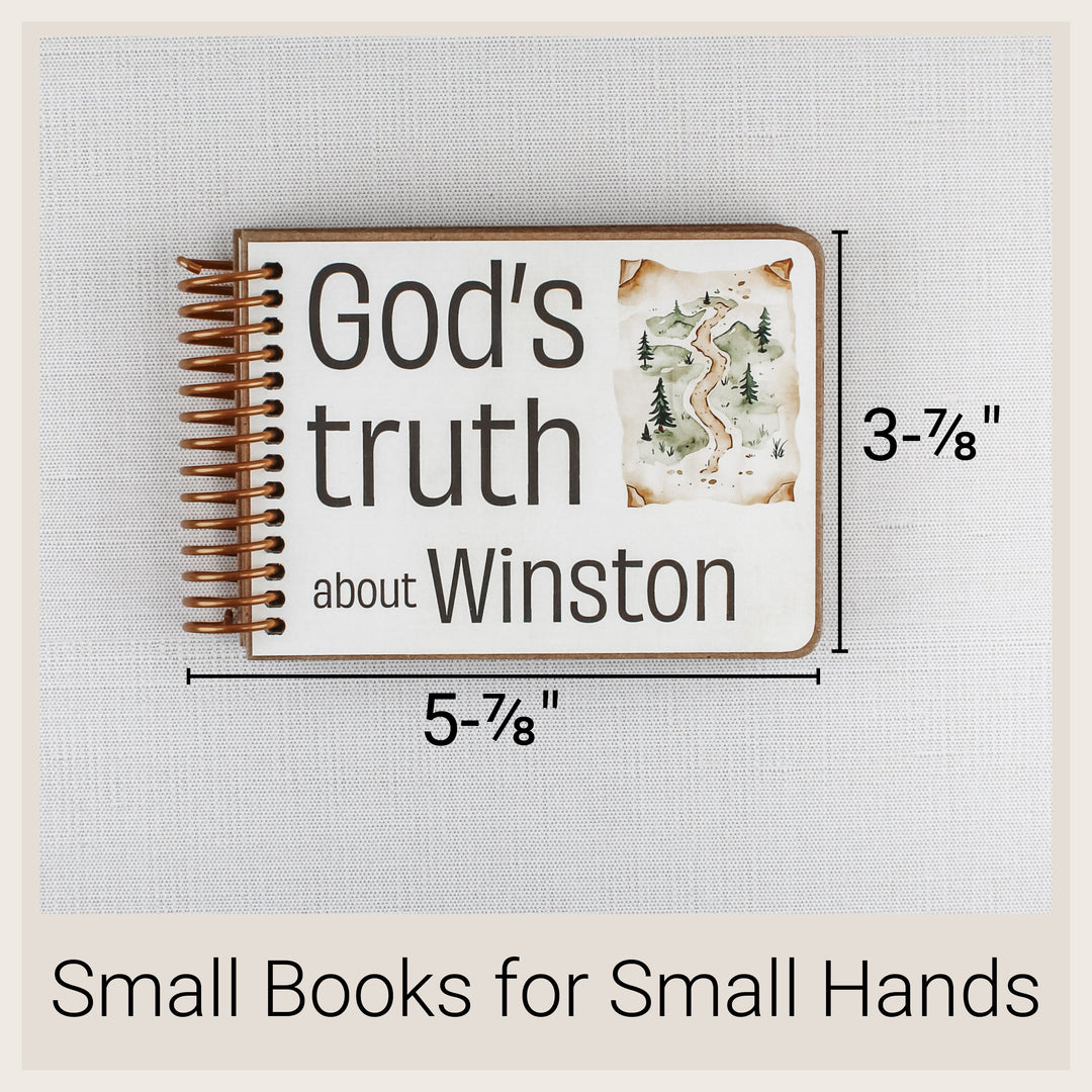 Size of personalized Happy Camper Christian book for children.