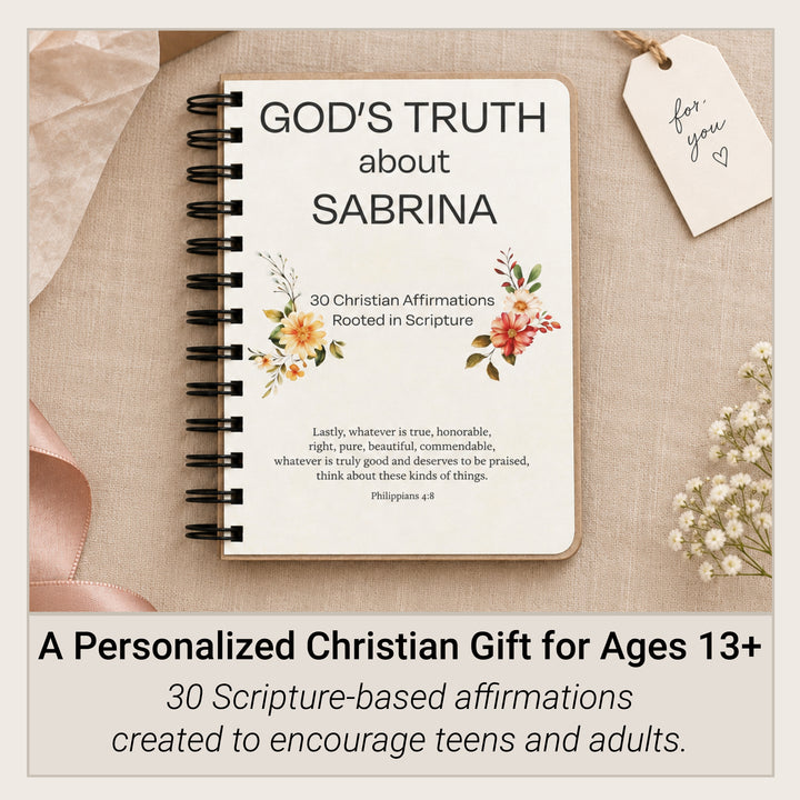 Personalized Christian gift for ages 13 and up featuring 30 Scripture-based affirmations for teens and adults.
