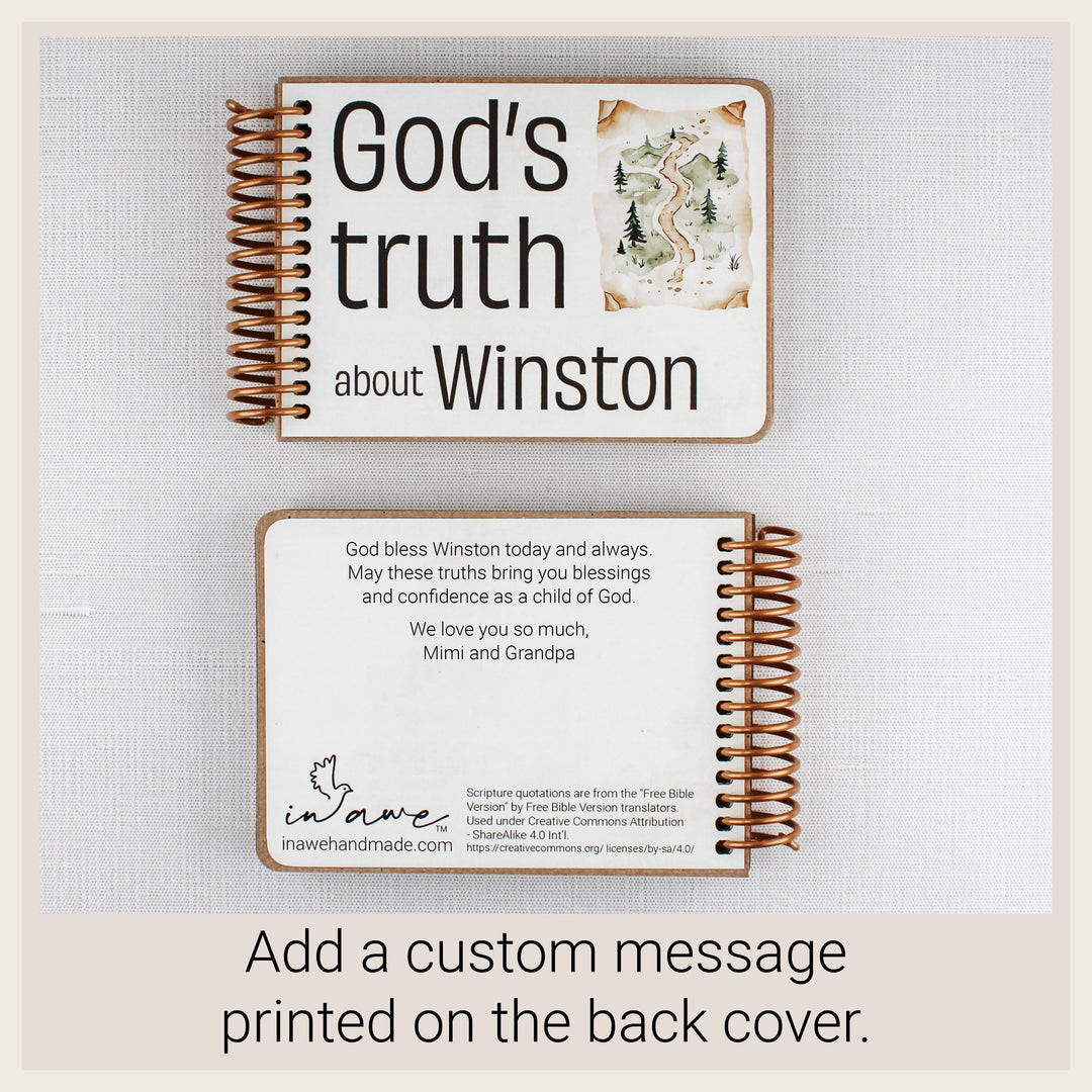 Personalized Happy Camper book shown with optional custom message printed on the back cover.