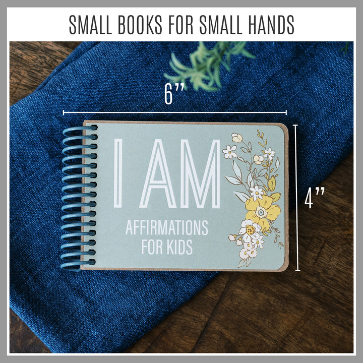 Non-personalized Green Floral I AM affirmation book for ages 4–7 measuring approximately 6 by 4 inches.