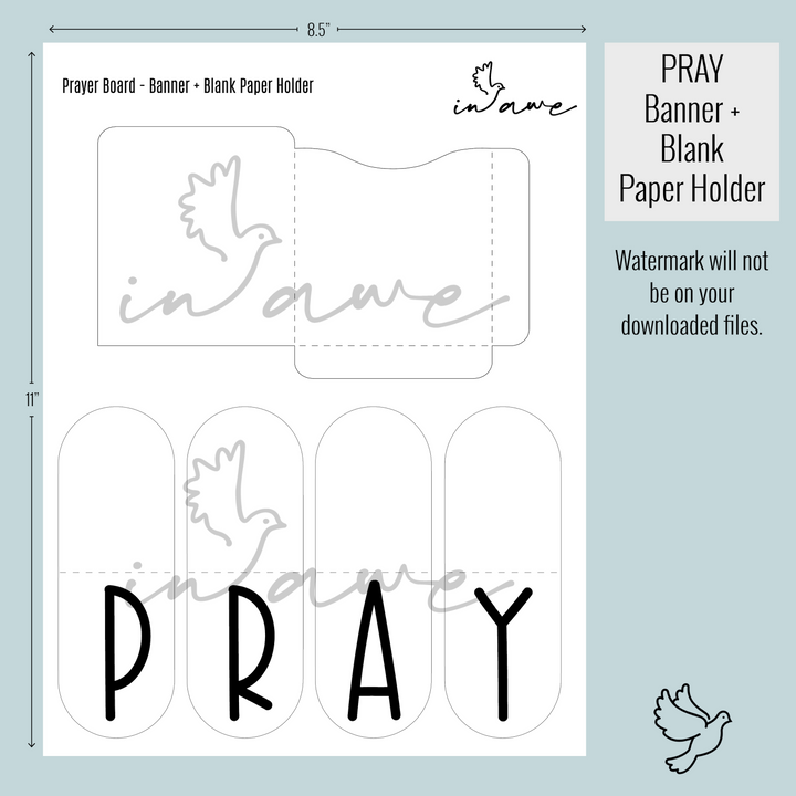 Our prayer board printable includes a prayer request card holder and PRAY banner.