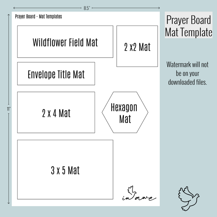 Our digital prayer board printable includes a mat template  to accent the text.
