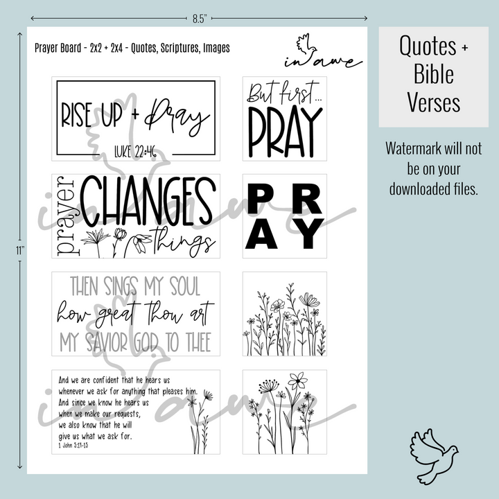 Our digital prayer board kit includes Bible verses, Christian quotes and wildflower graphics.