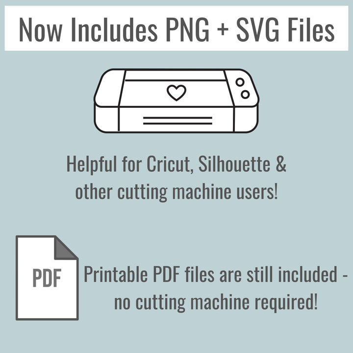 Text and icon about cutting machine files on a light blue background.
