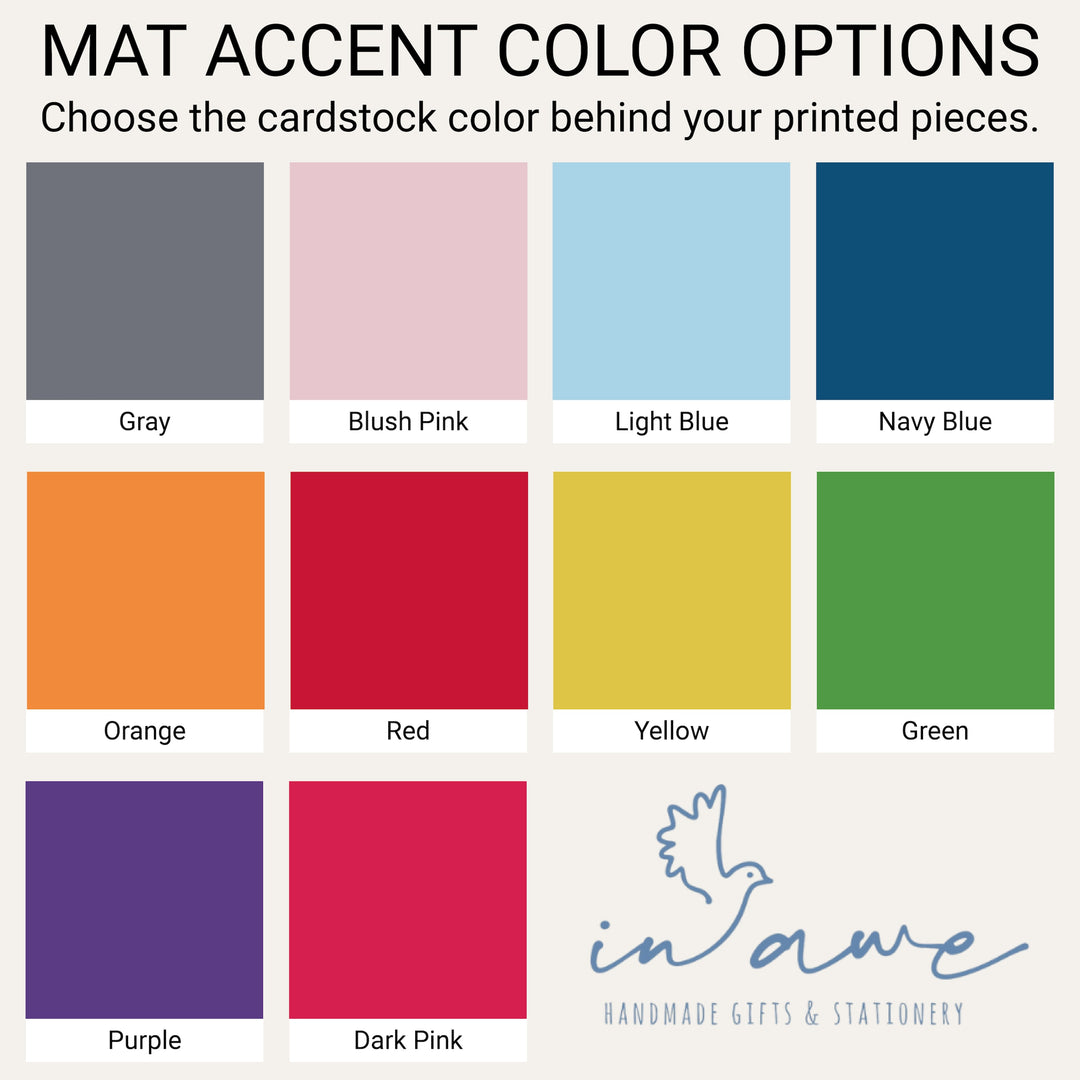 Mat accent color choices for the printed pieces in the DIY prayer board kit.