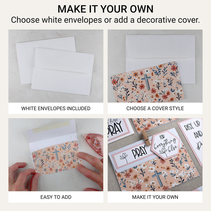 Optional decorative envelope covers for customizing the Wildflower prayer board kit.