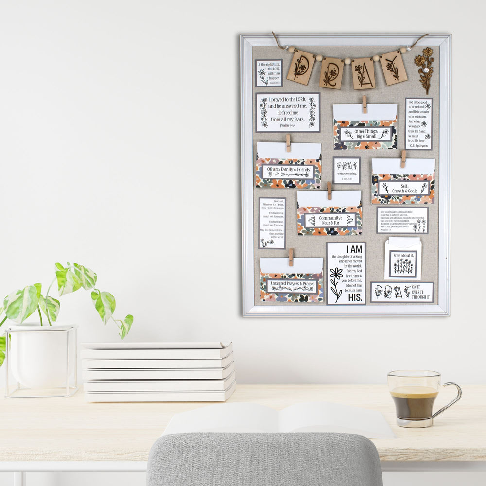 DIY Daisy Prayer Board Kit – Unique Prayer Board Ideas for Your Space - shown in home office.