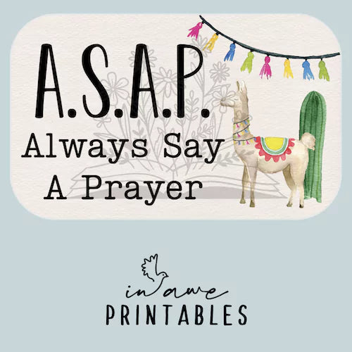 prayer craft activity ASAP - Always Say A Prayer with  fun and bright llama graphics.