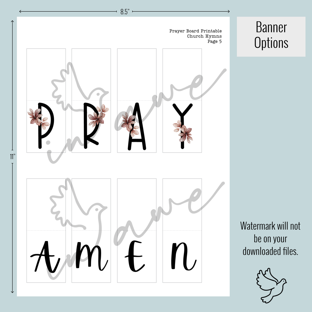 DIY Christian Craft: Church Hymn Prayer Board Printable with 2 options for prayer board banner.