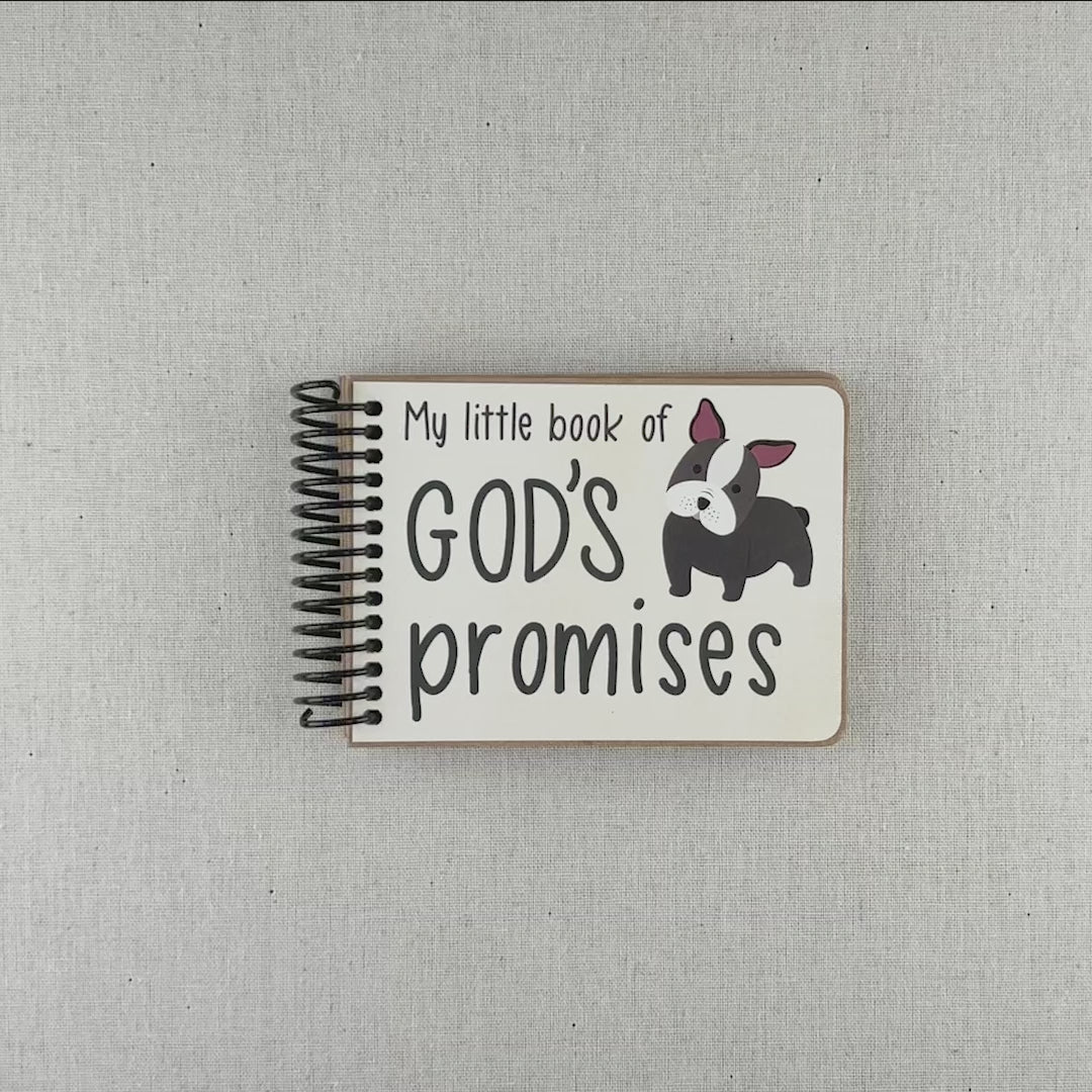 Video of dog lover God's promise book with Bible verses for children.