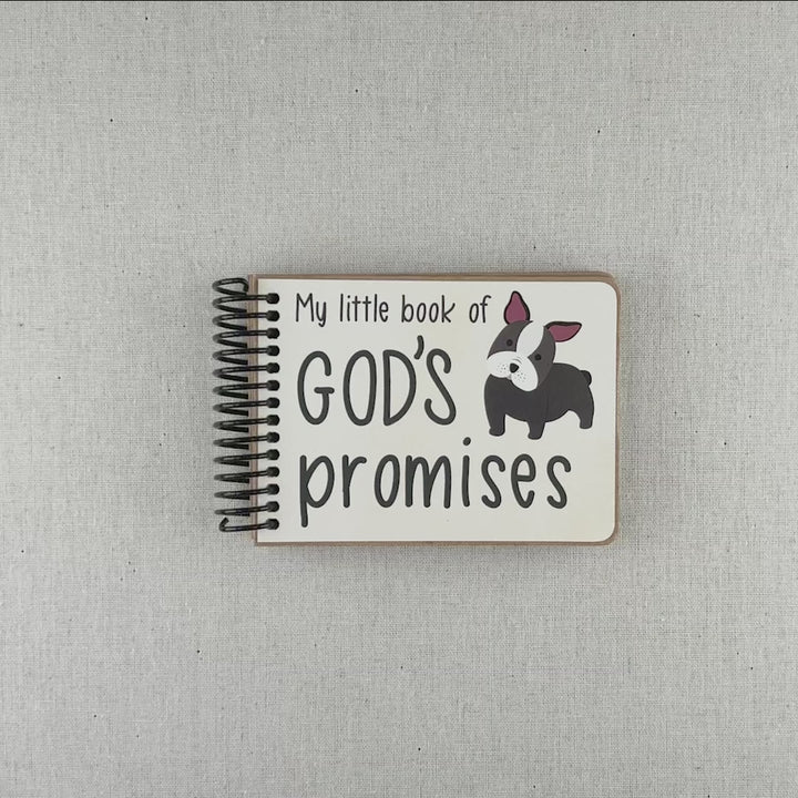 Video of dog lover God's promise book with Bible verses for children.