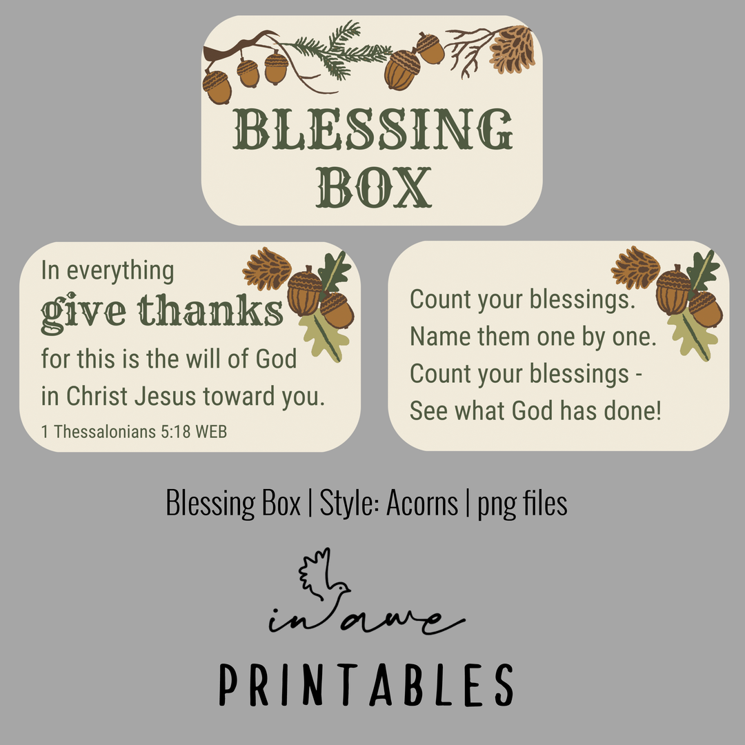 Printable Thanksgiving Craft Kit - Blessing Box with Acorns and Pinecones