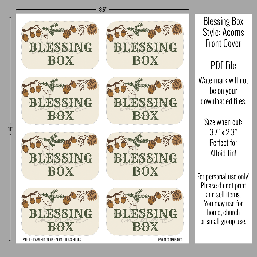 Printable Thanksgiving Craft Kit - Blessing Box with Acorns and Pinecones