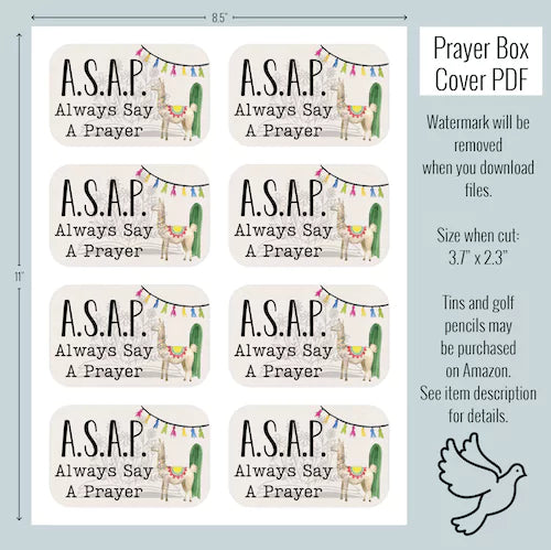 prayer box diy pdf front cover with fun and bright llama graphics.