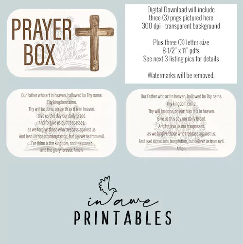 png files for prayer box diy project with rugged cross and the Lord's Prayer.
