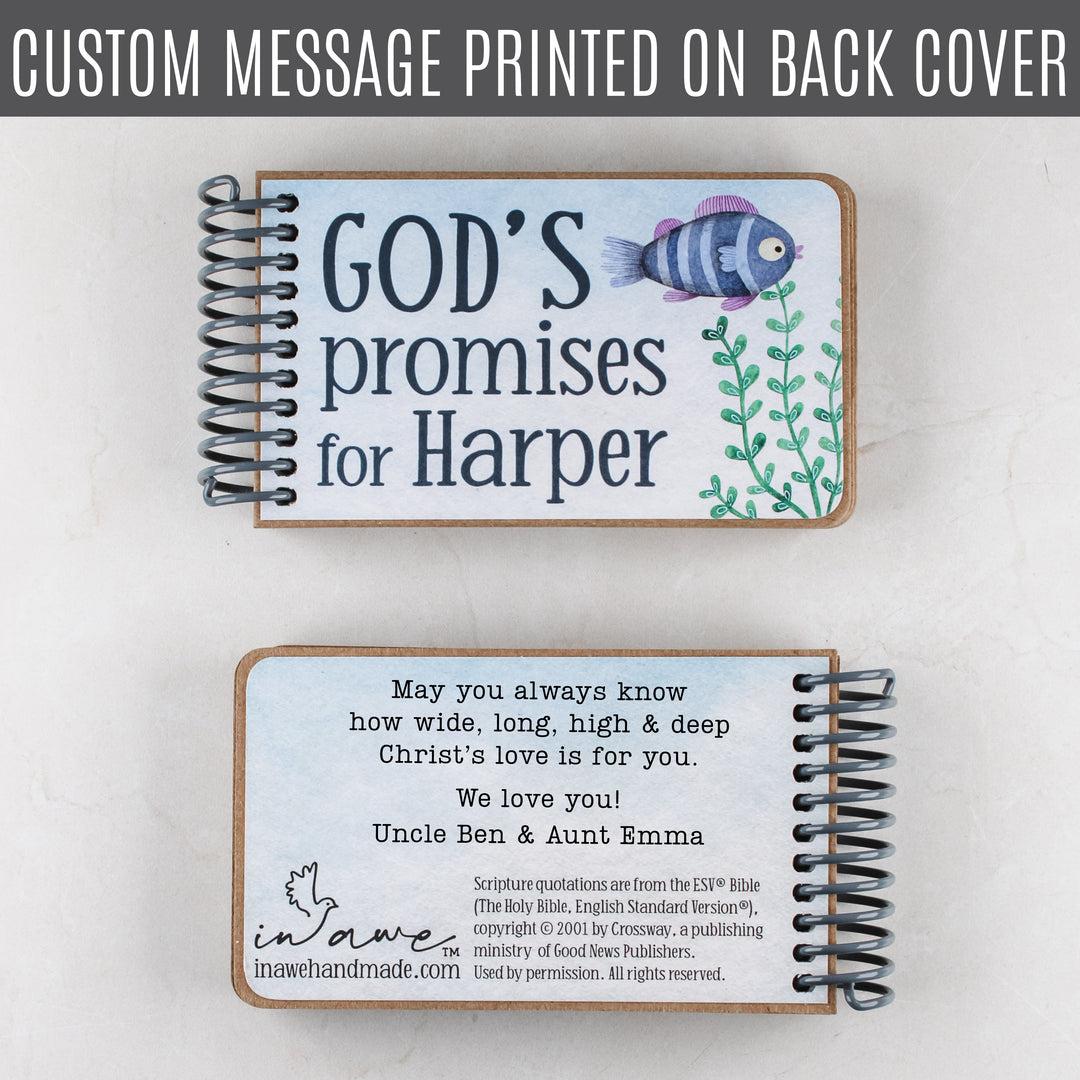 Personalized God's Promises Book with a custom message printed on the back cover.