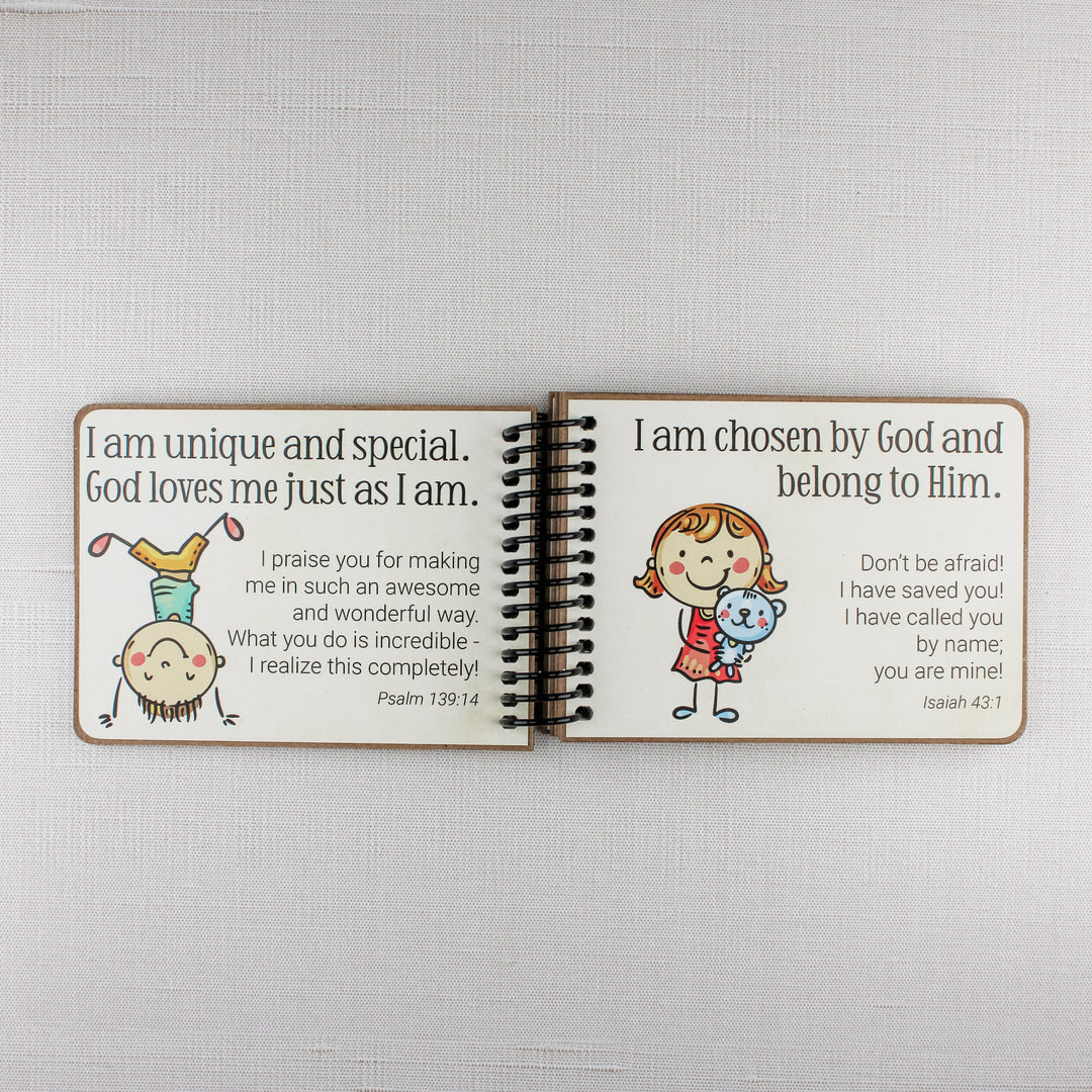 Bible affirmations for children teaching that they are uniquely created by God and chosen to belong to Him.