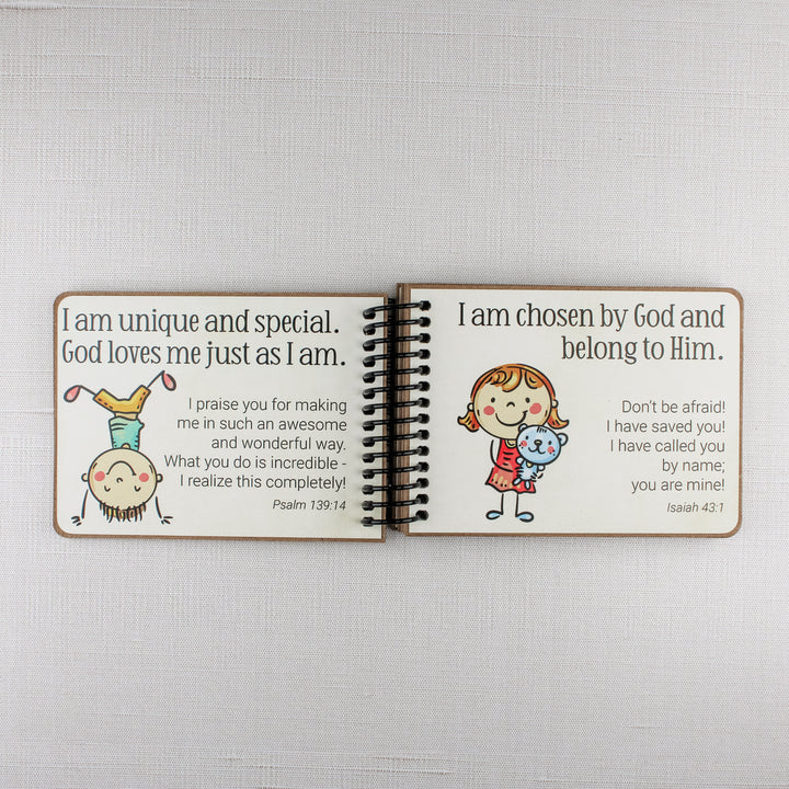 Bible affirmations for children teaching that they are uniquely created by God and chosen to belong to Him.